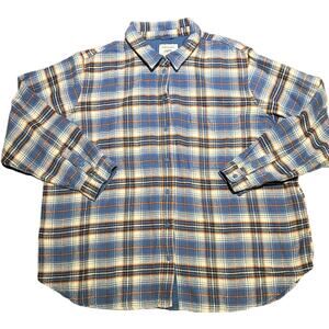 American Eagle Women’s XL Blue and Orange Plaid Flannel Long Sleeve Shirt